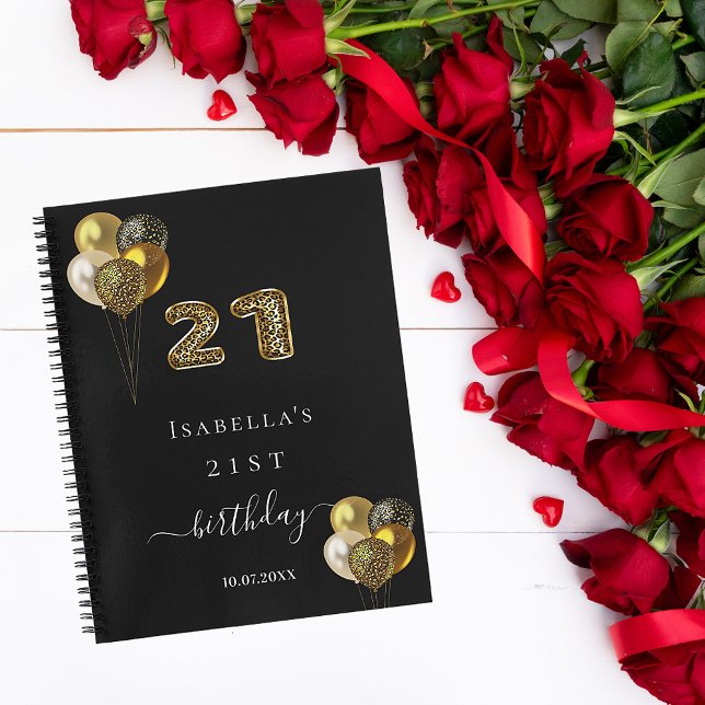 Guest book 21st birthday black gold leopard animal (Creator Uploaded)
