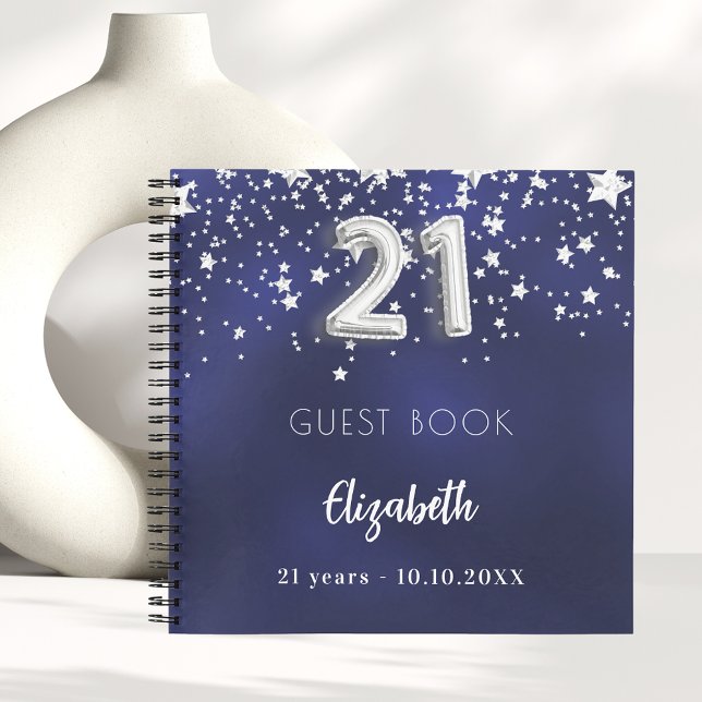 Guest book 21st birthday navy blue silver stars (Creator Uploaded)