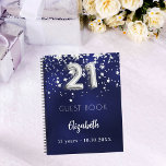 Guest book 21st birthday navy blue silver stars<br><div class="desc">A navy blue background colour with faux silver stars. The blue colour is uneven.  Add your name,  text.</div>