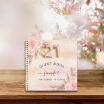 Guest book 21st birthday pampas grass rose gold<br><div class="desc">For an elegant 21st birthday party. A rose gold,  blush pink rustic faux metallic looking background. Decorated with rose gold,  pink florals,  pampas grass. Personalise and add a name and date.</div>