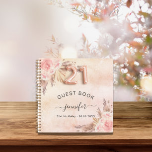 Guest book 21st birthday pampas grass rose gold