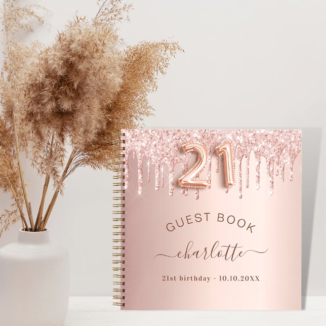 Guest book 21st birthday rose gold glitter drips (Creator Uploaded)