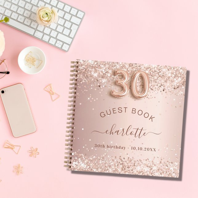 Guest book 30th birthday rose gold glitter blush (Creator Uploaded)