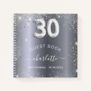 Guest book 30th birthday silver glitter name