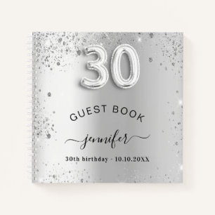 Guest book 30th birthday silver glitter name glam