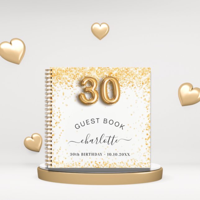 Guest book 30th birthday white gold glitter (Creator Uploaded)