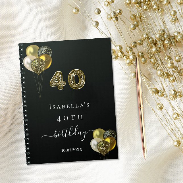 Guest book 40th birthday black gold leopard print (Creator Uploaded)