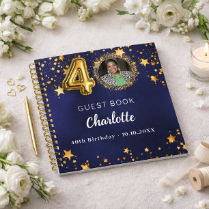Guest book 40th birthday navy blue gold star photo