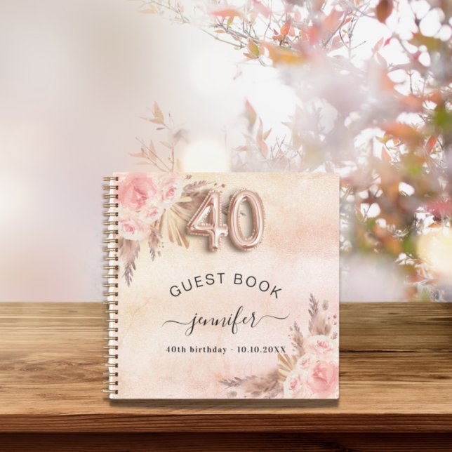 Guest book 40th birthday pampas grass rose gold (Creator Uploaded)