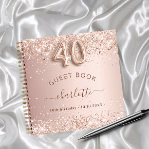 Guest book 40th birthday rose gold blush