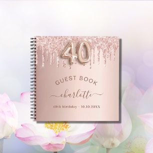 Guest book 40th birthday rose gold drips