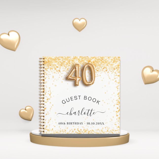 Guest book 40th birthday white gold glitter (Creator Uploaded)