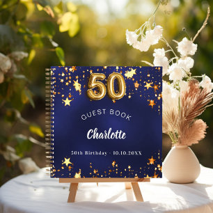 Guest book 50th birthday navy blue gold stars