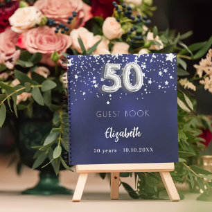 Guest book 50th birthday navy blue silver stars