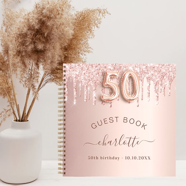 Guest book 50th birthday rose gold glitter drips (Creator Uploaded)
