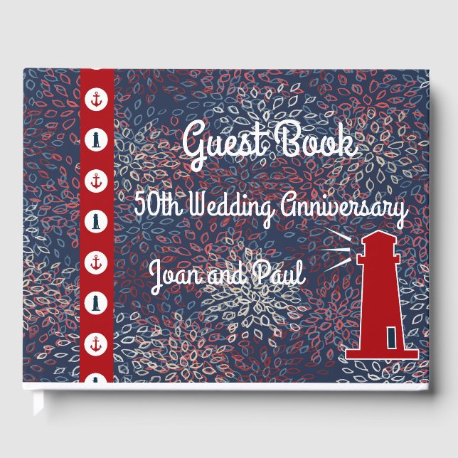 Guest Book, 50th Wedding Anniversary Nautical Book (Front)