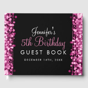 Guest book 5th Birthday Party Sparkles Pink