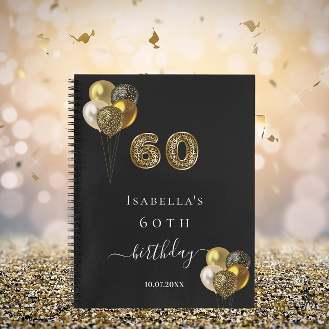 Guest book 60th birthday black gold leopard animal (Creator Uploaded)