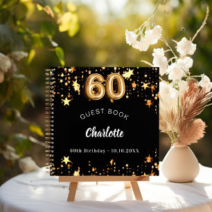 Guest book 60th birthday black gold stars