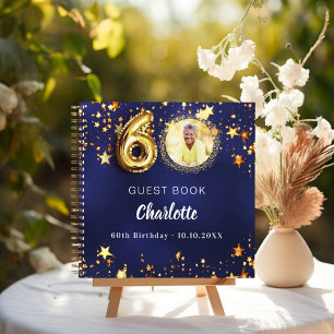 Guest book 60th birthday navy blue gold star photo