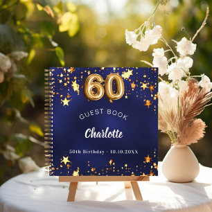 Guest book 60th birthday navy blue gold stars