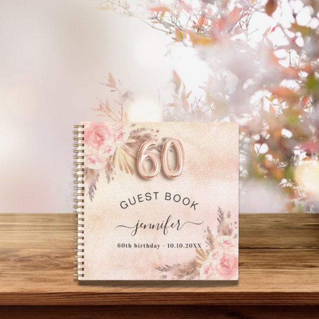 Guest book 60th birthday pampas grass rose gold (Creator Uploaded)