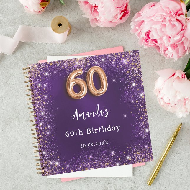 Guest book 60th Birthday purple rose gold glitter (Creator Uploaded)