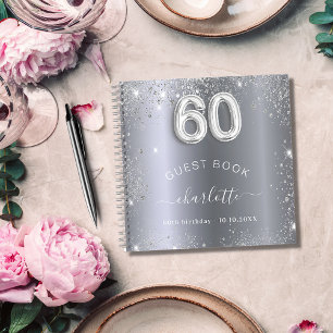 Guest book 60th birthday silver glitter name glam