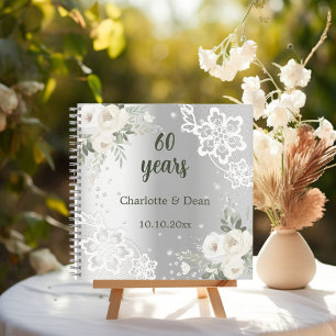 Guest book 60th wedding anniversary silver florals