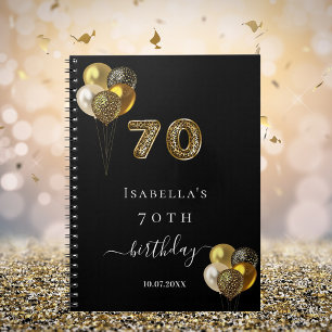 Guest book 70th birthday black gold leopard animal