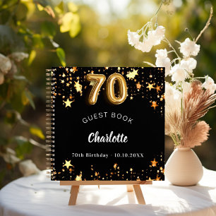 Guest book 70th birthday black gold stars