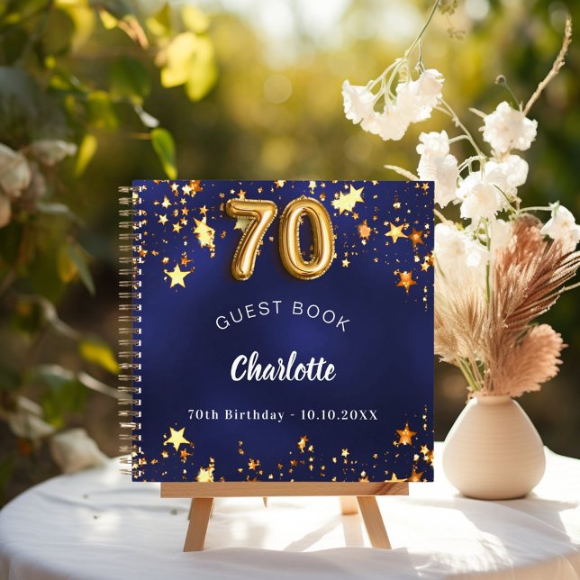 Guest book 70th birthday navy blue gold stars (Creator Uploaded)