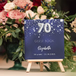 Guest book 70th birthday navy blue silver stars<br><div class="desc">A navy blue background colour with faux silver stars. The blue colour is uneven.  Add your name,  text.</div>
