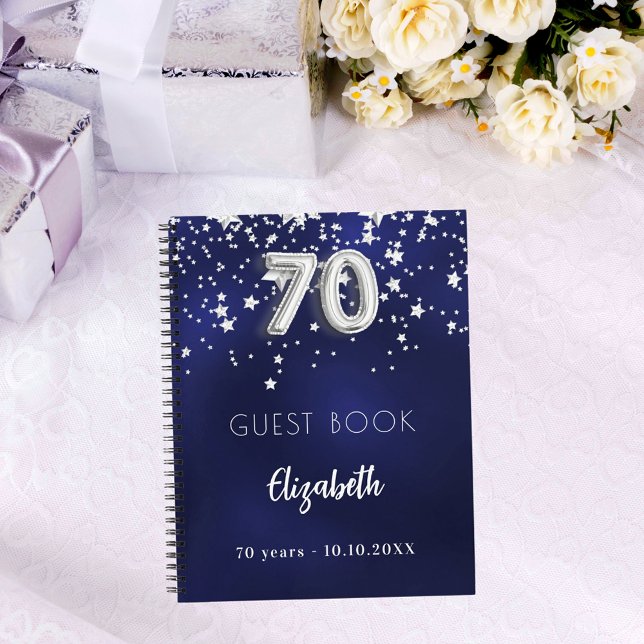 Guest book 70th birthday navy blue silver stars (Creator Uploaded)