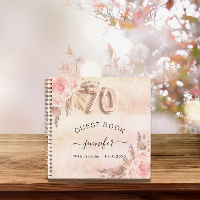 Guest book 70th birthday pampas grass rose gold (Creator Uploaded)