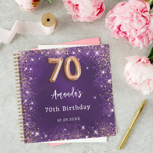 Guest book 70th Birthday purple rose gold glitter