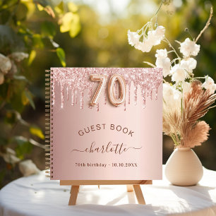 Guest book 70th birthday rose gold drips