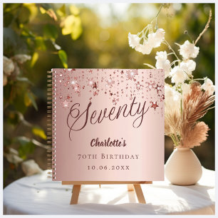 Guest book 70th birthday rose gold stars