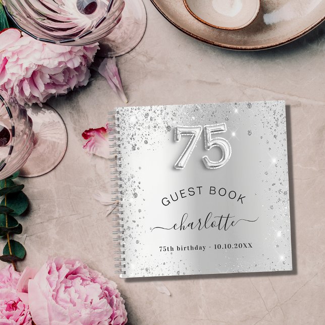 Guest book 75th birthday silver glitter name (Creator Uploaded)