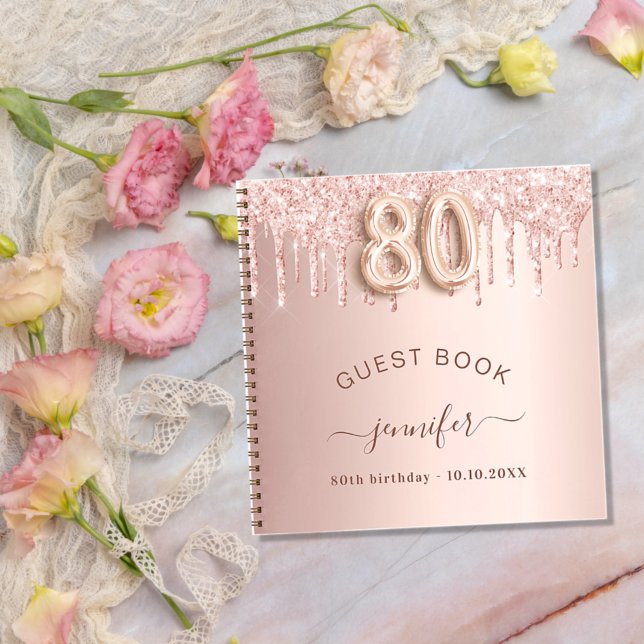 Guest book 80th birthday rose gold drips (Creator Uploaded)
