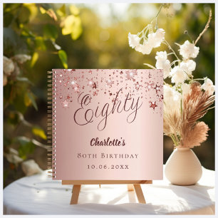 Guest book 80th birthday rose gold stars