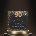 Guest book 90th birthday black gold glitter name<br><div class="desc">A guestbook for a feminine and glamourous birthday party.  A stylish black background with faux gold glitter dust. Add your name,  and text.  Age number is written with a balloon style font.</div>