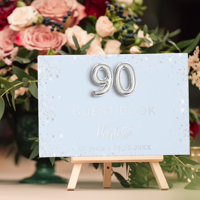 Guest book 90th birthday light blue silver (Creator Uploaded)