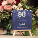 Guest book 90th birthday navy blue silver stars<br><div class="desc">A navy blue background colour with faux silver stars. The blue colour is uneven.  Add your name,  text.</div>