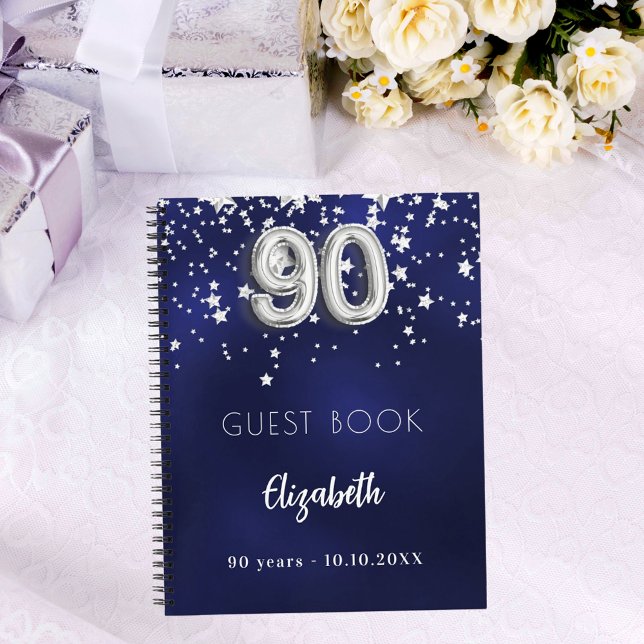 Guest book 90th birthday navy blue silver stars (Creator Uploaded)