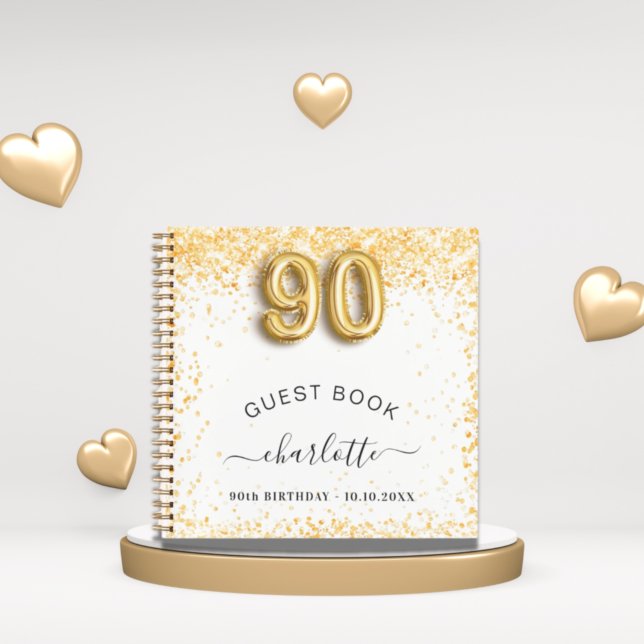 Guest book 90th birthday white gold glitter (Creator Uploaded)