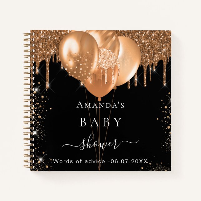 Guest book Baby Shower black gold glitter advice (Front)