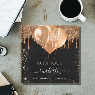 Guest book Baby Shower black gold glitter name