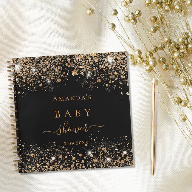 Guest book baby shower black gold glitter name (Creator Uploaded)