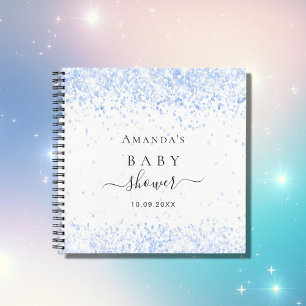 Guest book baby shower blue boy glitter dust